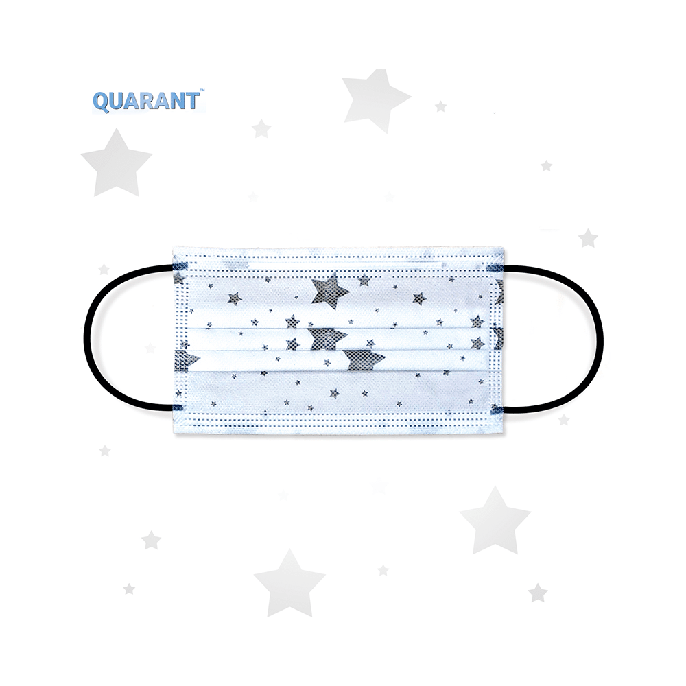 Quarant 4 Ply Designer Protective Face Mask Stary White Print White - Image 5