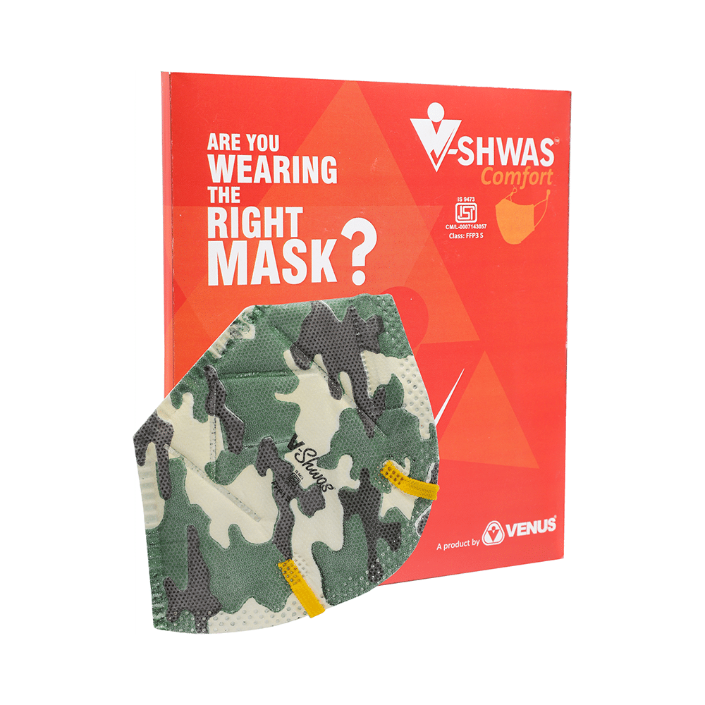 Venus V-Shwas Comfort FFP3 Fold Flat Face Mask Green Camo Large - Image 1