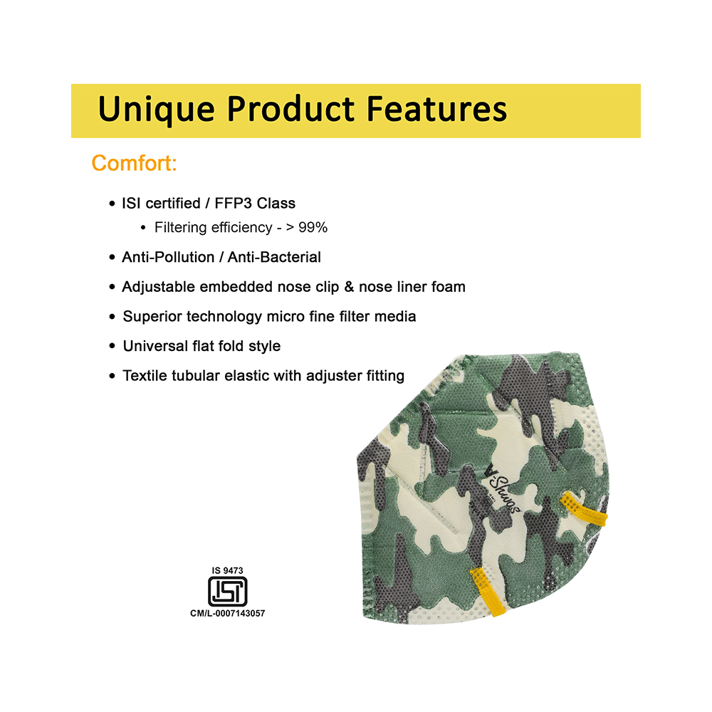 Venus V-Shwas Comfort FFP3 Fold Flat Face Mask Green Camo Large - Image 4