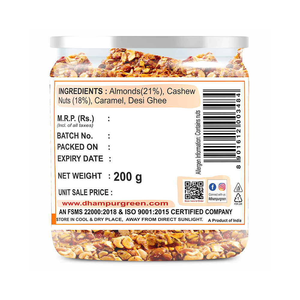 Dhampur Green Caramel Brittles Almond & Cashew Nuts Badam & Kaju Chikki - Image 2