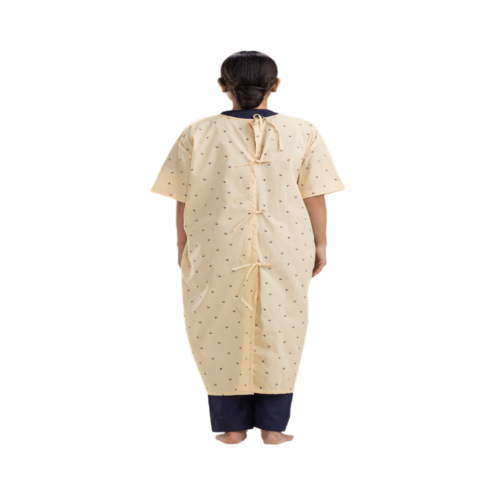 Agarwals Unisex Patient Gown Half Sleeves Back Open Universal Printed Yellow - Image 4