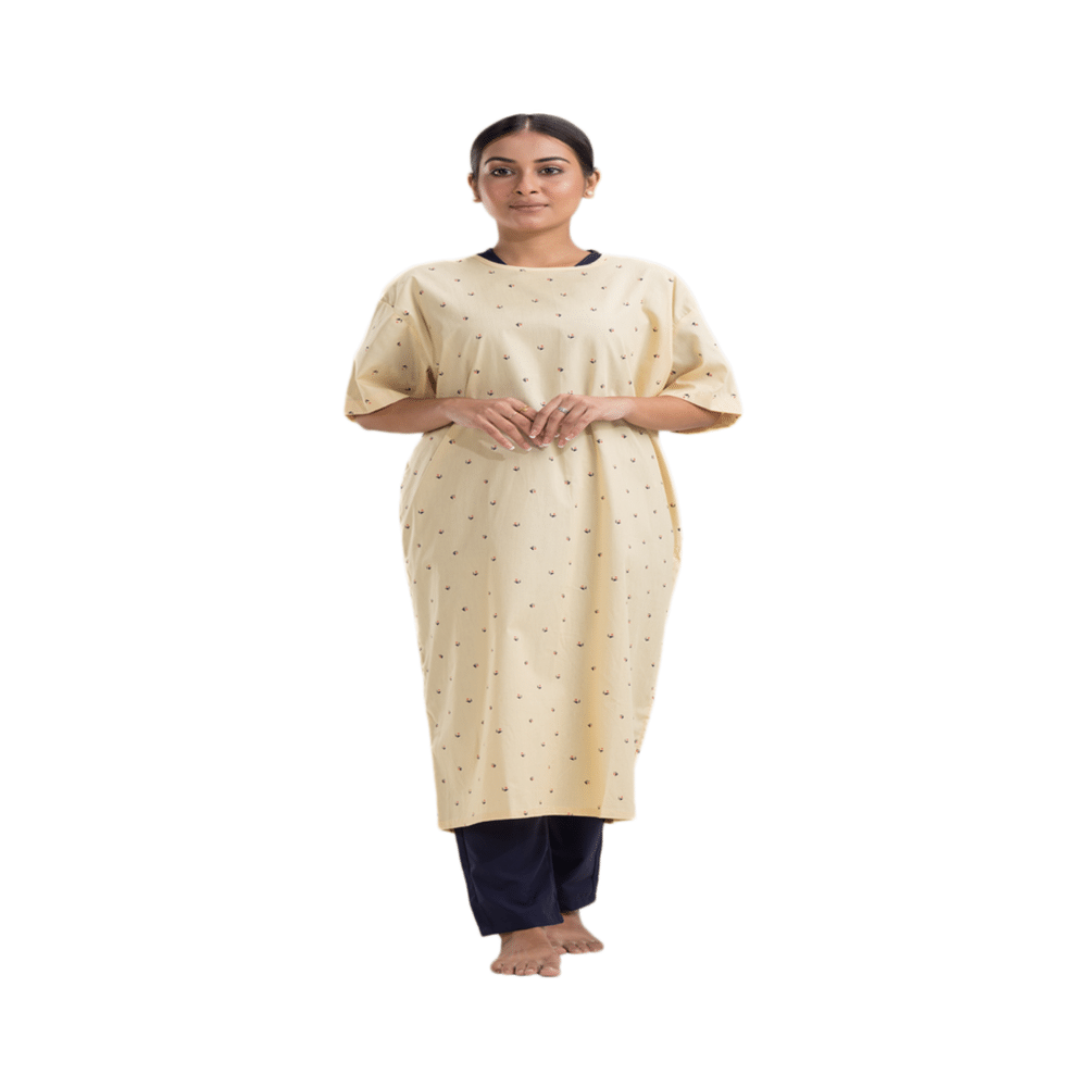 Agarwals Unisex Patient Gown Half Sleeves Back Open Universal Printed Yellow - Image 2