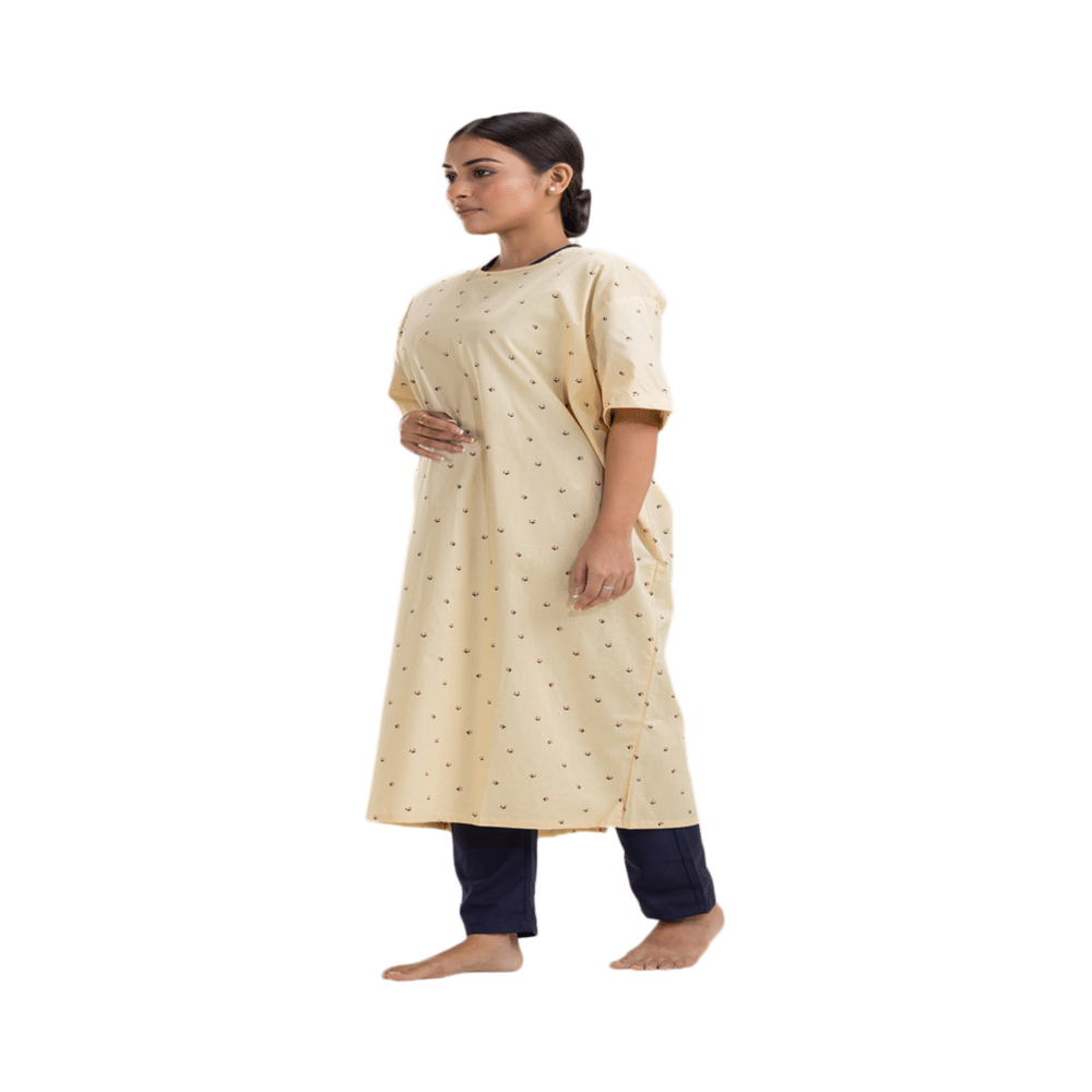 Agarwals Unisex Patient Gown Half Sleeves Back Open Universal Printed Yellow - Image 3