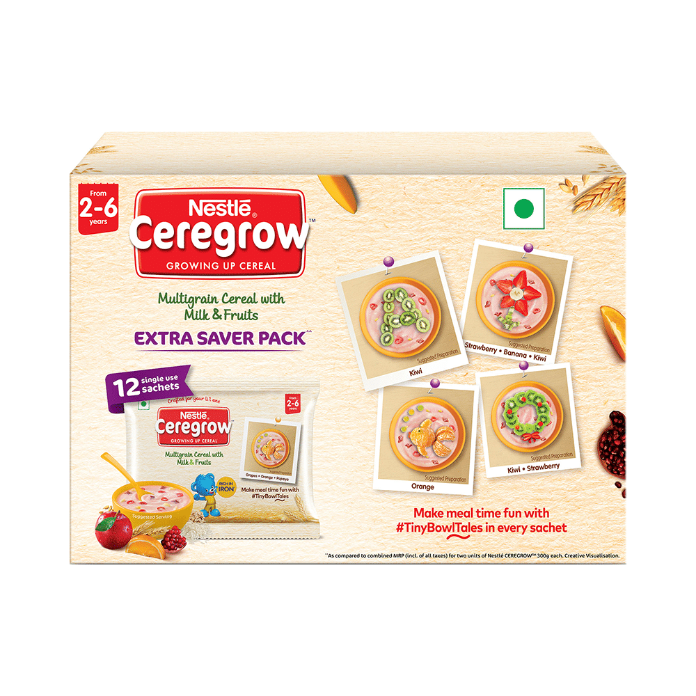 Nestle 2to6 Years Ceregrow Multigrain Cereal with Milk & Fruits Extra Saver Pack (50gm Each)
