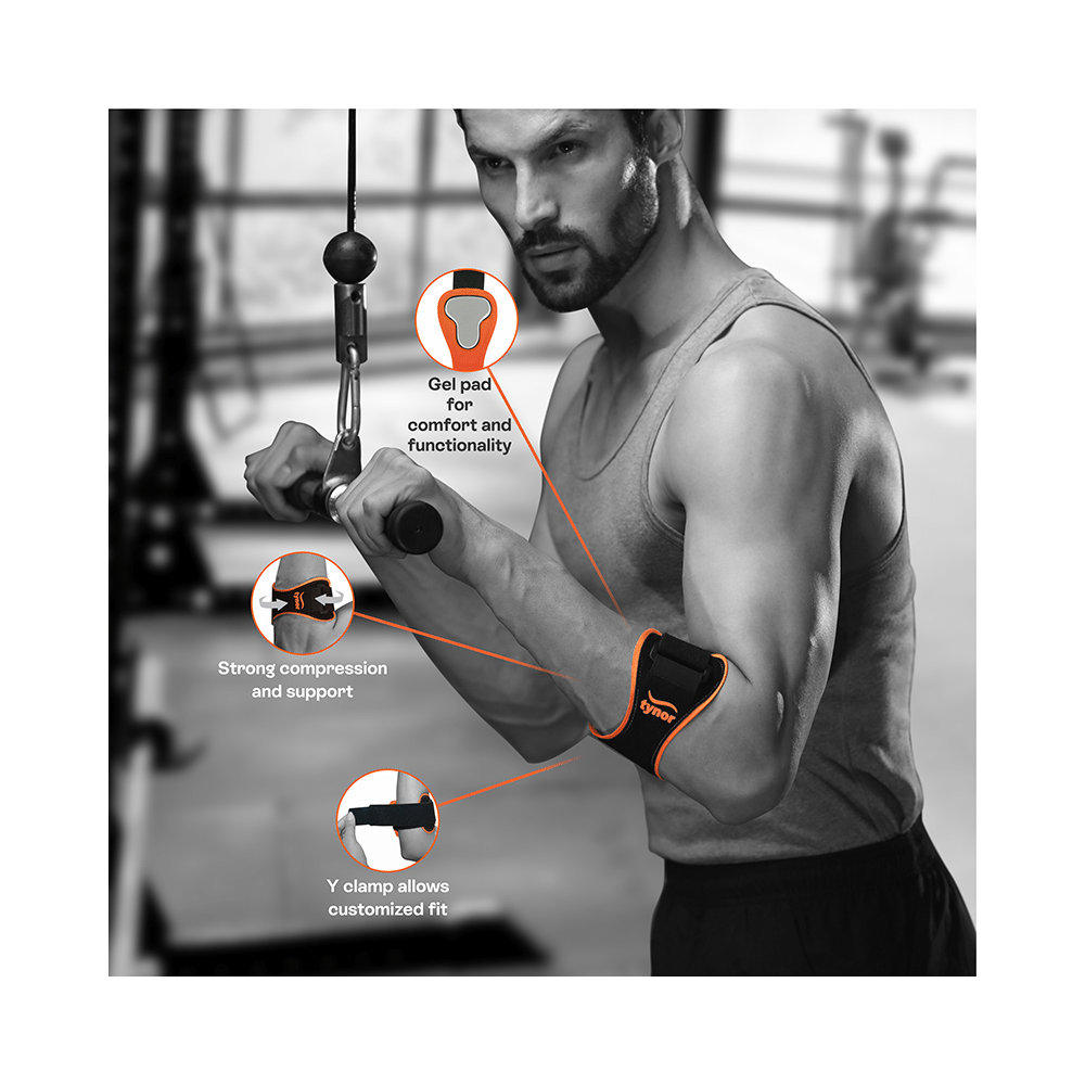 Tynor Tennis/Golfer's Elbow Support Pro Universal Orange & Black - Image 2
