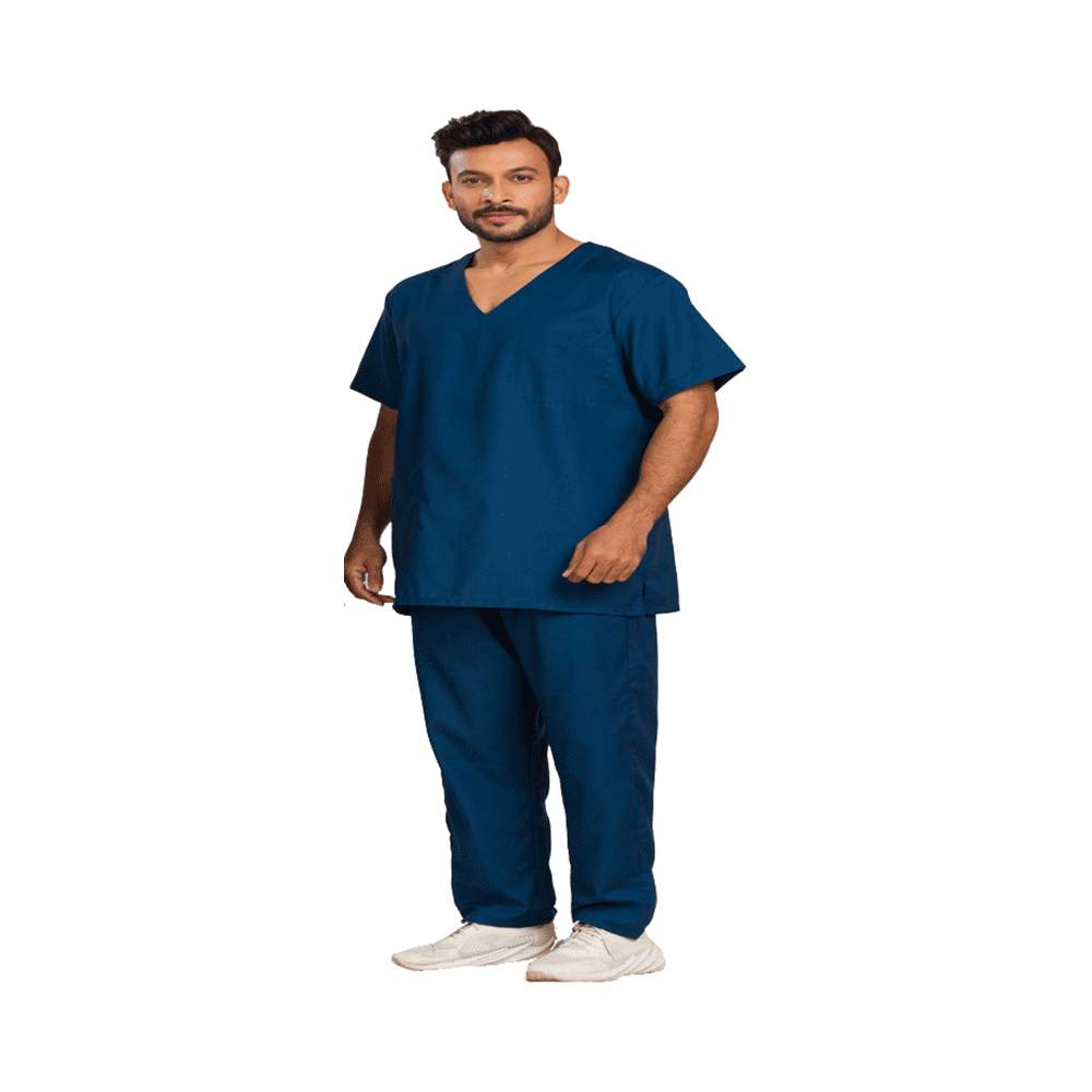 Agarwals Unisex Peacock Blue V-Neck Scrub Suit Top and Bottom Uniform Ideal  XL - Image 1