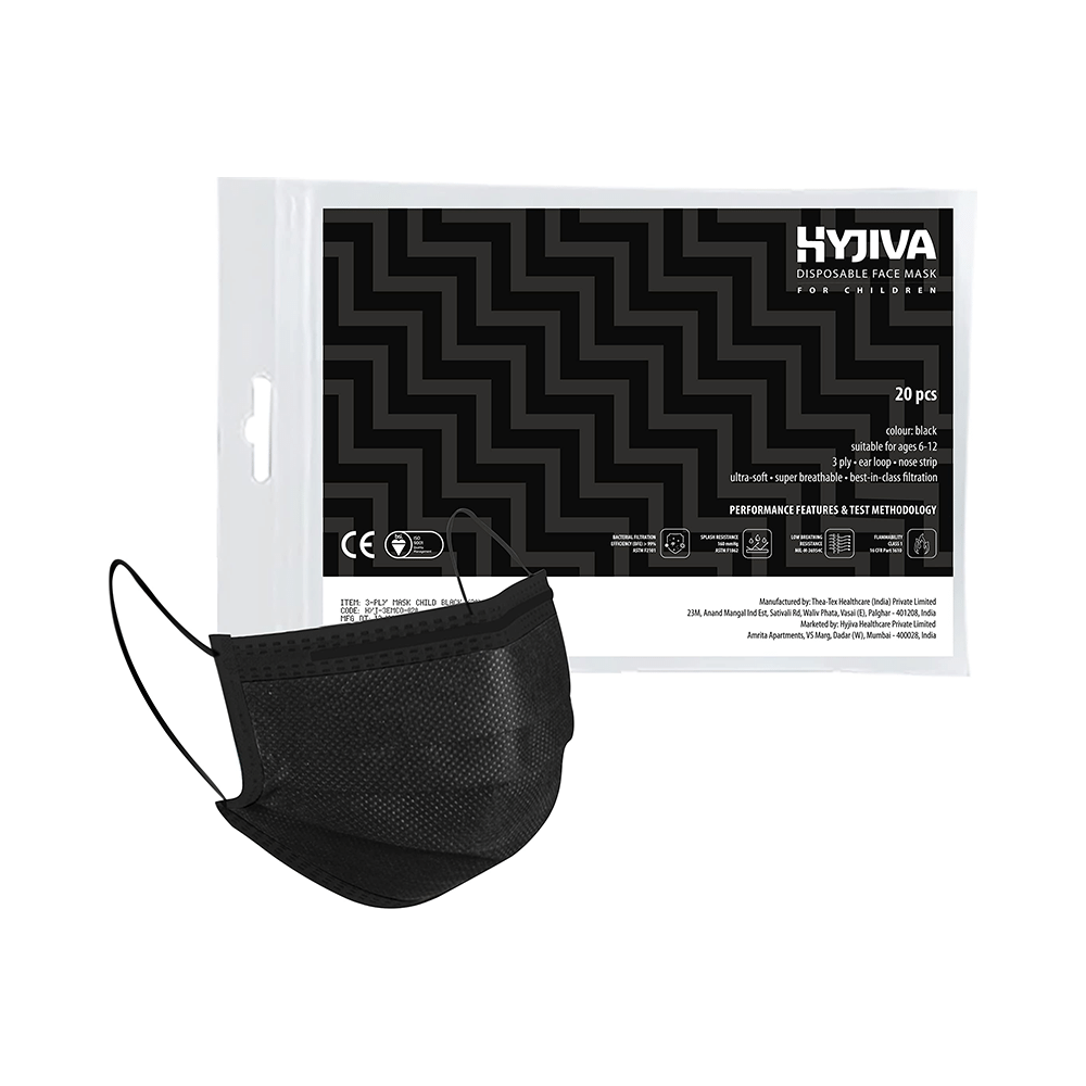 Hyjiva 3 Ply Disposable Face Mask for Children Black - Image 1