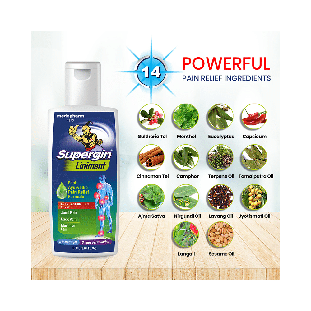 Medopharm Wellness Supergin Liniment Oil for Joint, Muscle, Back, Shoulder and Arthritis Pain with 10gm Ointment Free - Image 3