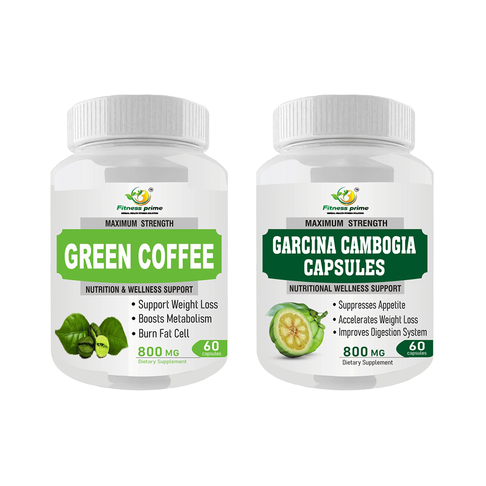 Fitness Prime Combo Pack of Maximum Strength Green Coffee Nutrition & Wellness Support Capsule & Maximum Strength Garcina Cambogia Nutritional Wellness Support 800mg Capsule (60 Each)