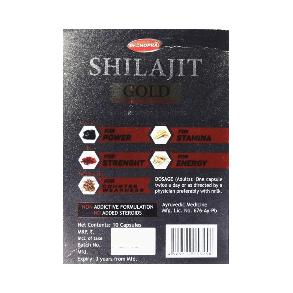 Dr Chopra 100% Ayurvedic Shilajit Gold Capsule for Men (10 Each) - Image 3