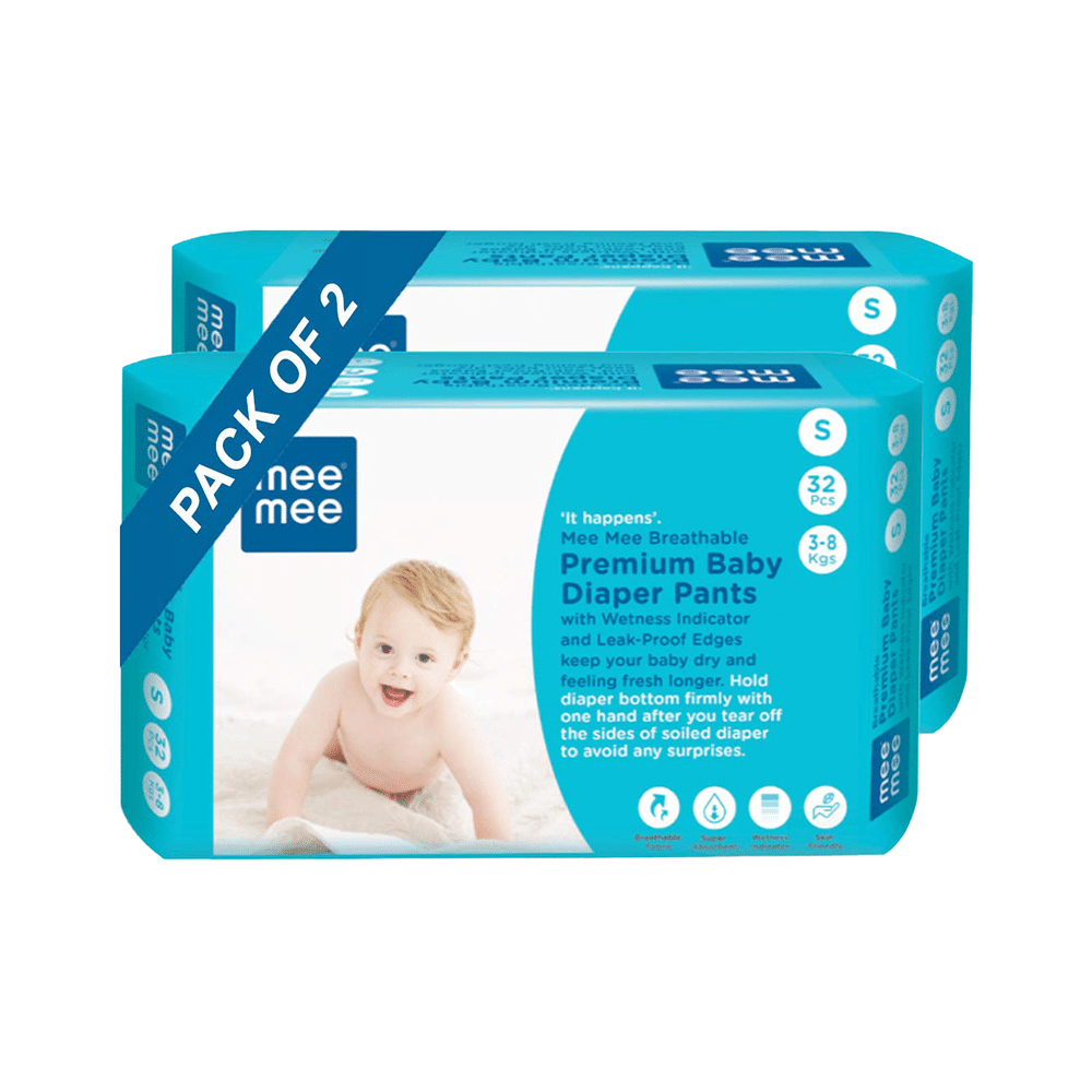 Mee Mee Breathable Premium Baby Diaper Pants with Wetness Indicator (32 Each) Small
