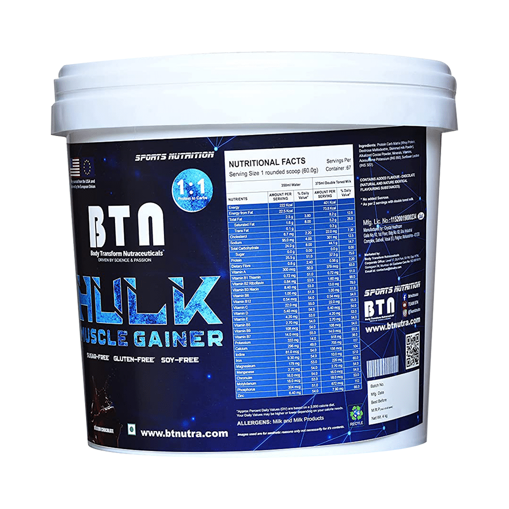 BTN Body Transform Nutraceuticals Hulk Muscle Gainer Powder Belgium Chocolate - Image 4