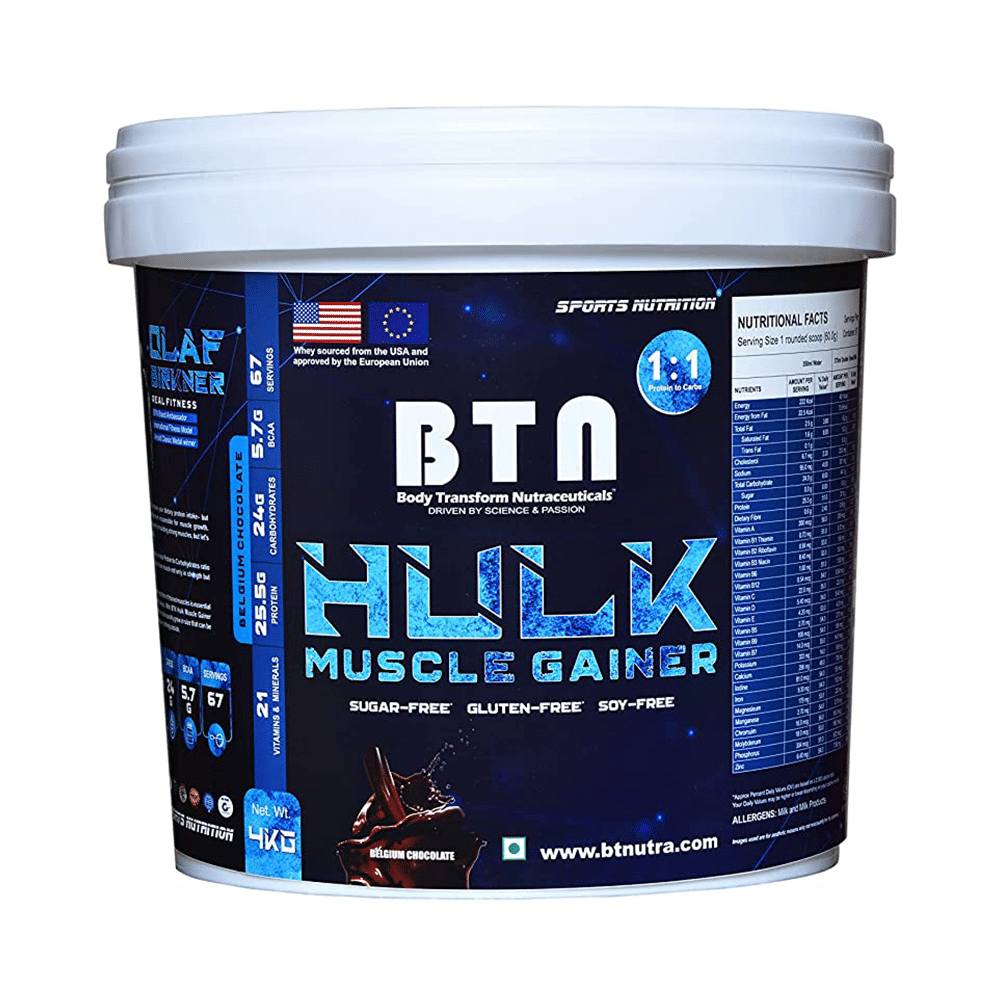 BTN Body Transform Nutraceuticals Hulk Muscle Gainer Powder Belgium Chocolate - Image 1