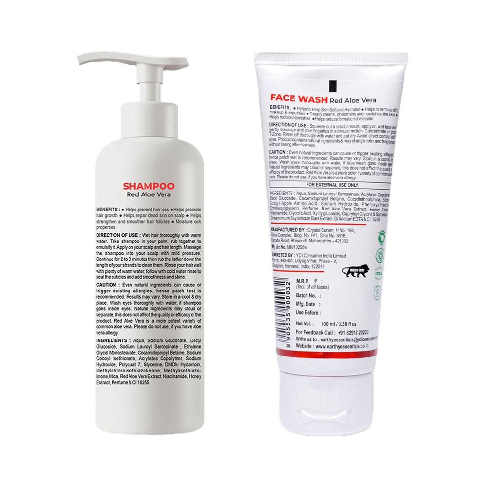 Earthy Essentials Combo Pack of Red Aloe Vera Shampoo 200ml & Red Aloe Vera Face Wash 100ml - Image 2