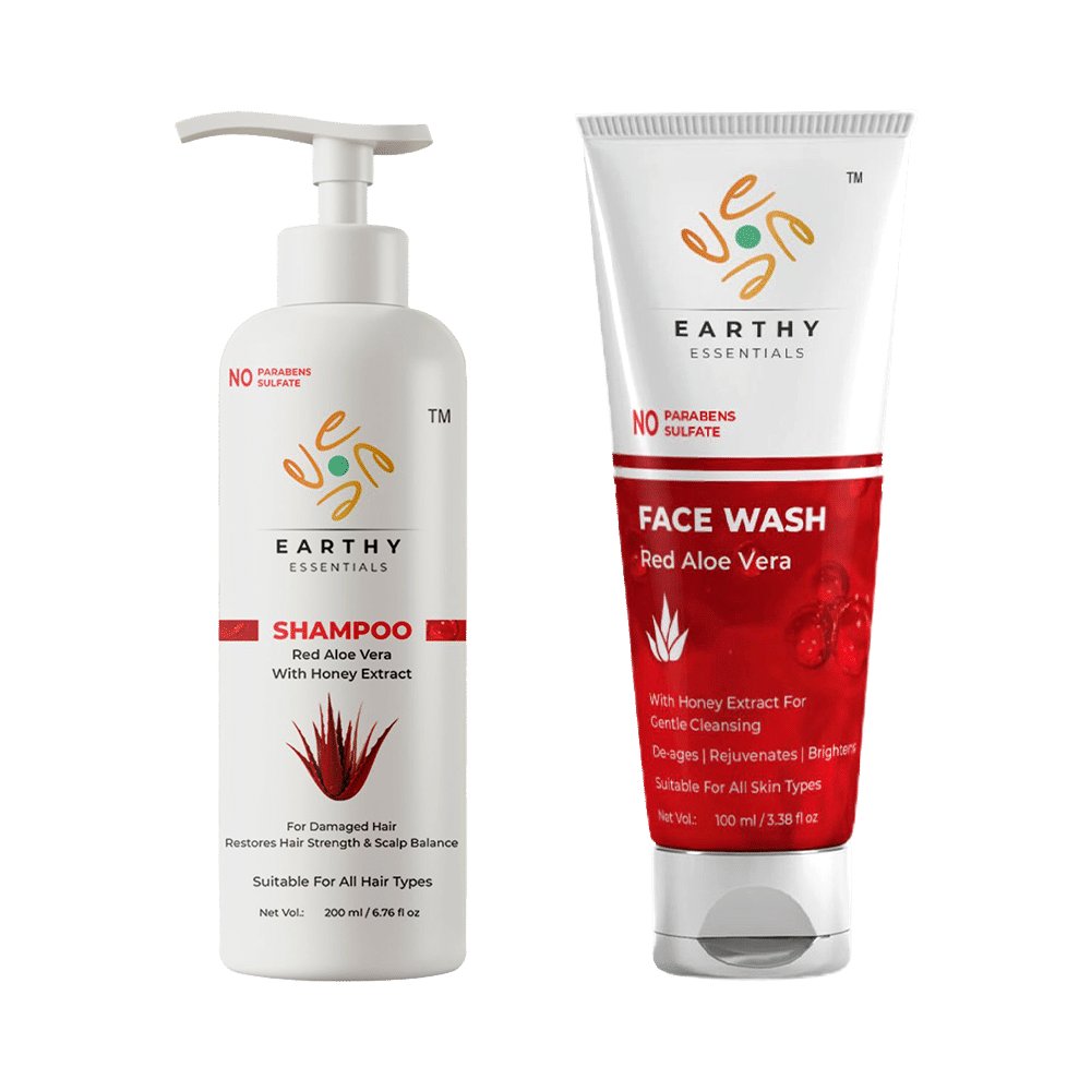 Earthy Essentials Combo Pack of Red Aloe Vera Shampoo 200ml & Red Aloe Vera Face Wash 100ml - Image 1