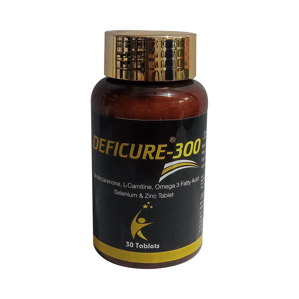 Deficure 300 Tablet with CoQ10, L-Carnitine, Omega-3 Fatty Acids, Selenium & Zinc - Image 1