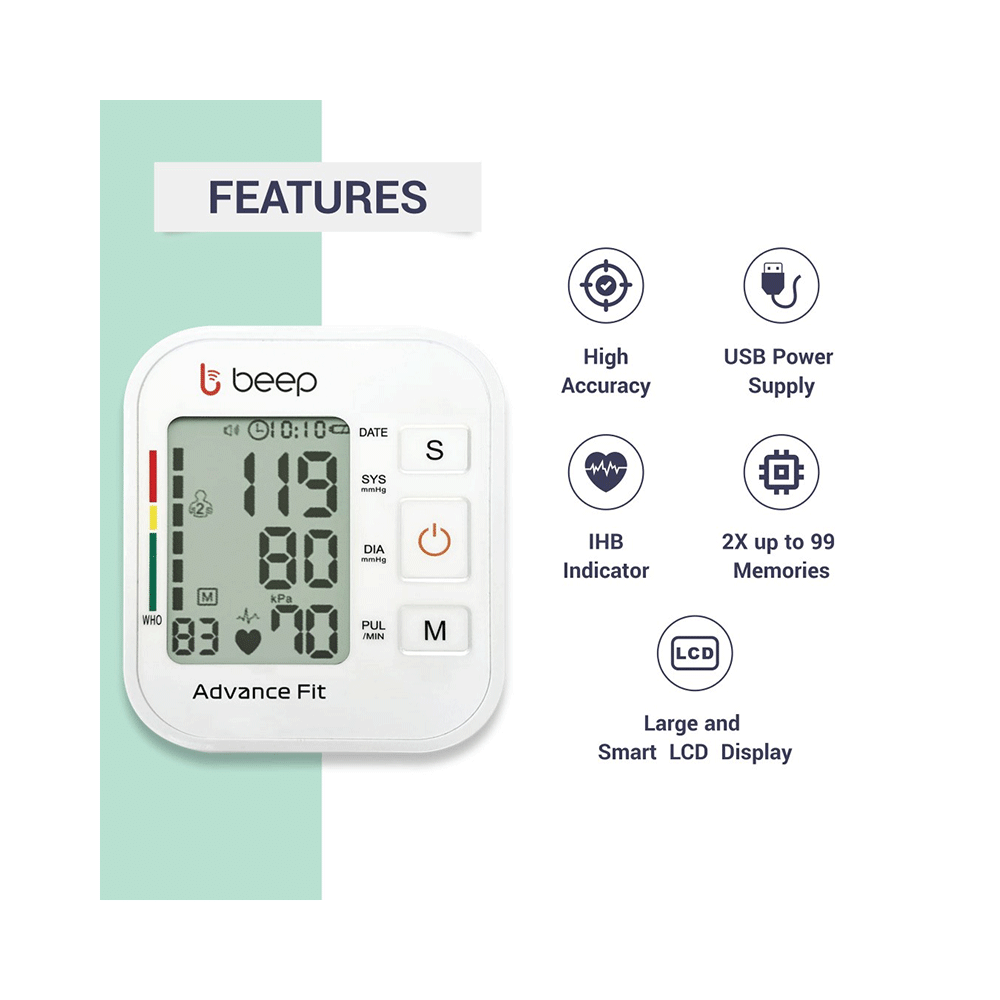 Beep Digital Blood Pressure Monitor- Advance Features with 3 Color Change and Backlit - Image 3