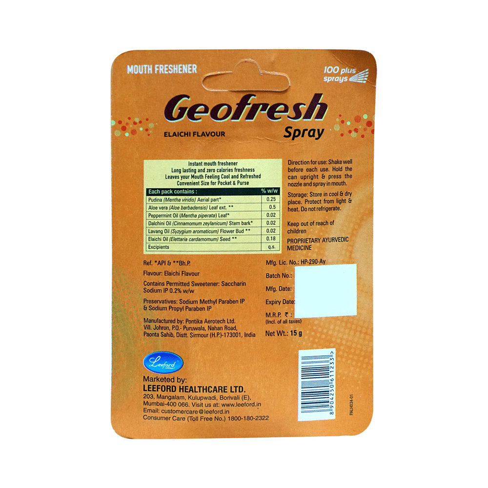 Leeford Geofresh Ayurvedic Mouth Freshner Spray Elaichi - Image 2