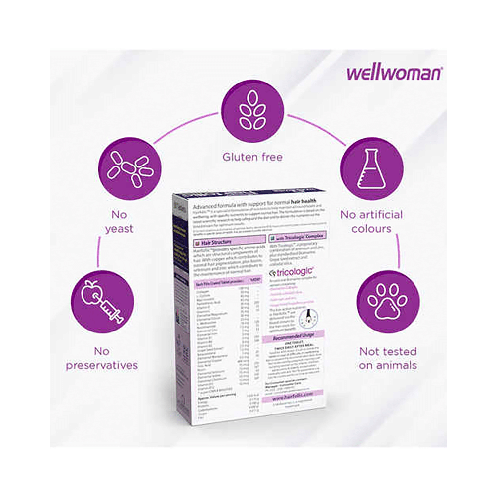 Wellwoman Hairfollic Tablet with Collagen, Zinc & Selenium | For Hair Health | Gluten-Free - Image 5