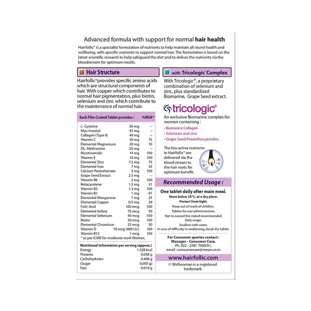 Wellwoman Hairfollic Tablet with Collagen, Zinc & Selenium | For Hair Health | Gluten-Free - Image 2