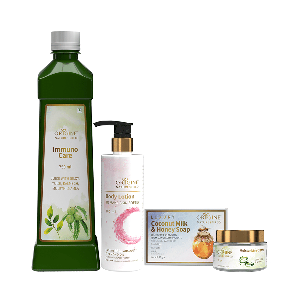Combo Pack of Origine Naturespired Immuno Care 750ml, Body Lotion 200ml, Coconut Milk & Honey Soap 75gm & Moisturising Cream 50gm