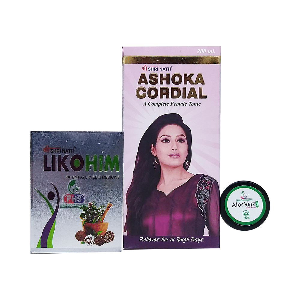 Shri Nath Women Wellness Kit ( Ashoka Cordial Tonic 200ml and Likohim 30 Capsule) with Aloe Vera Gel 10gm free