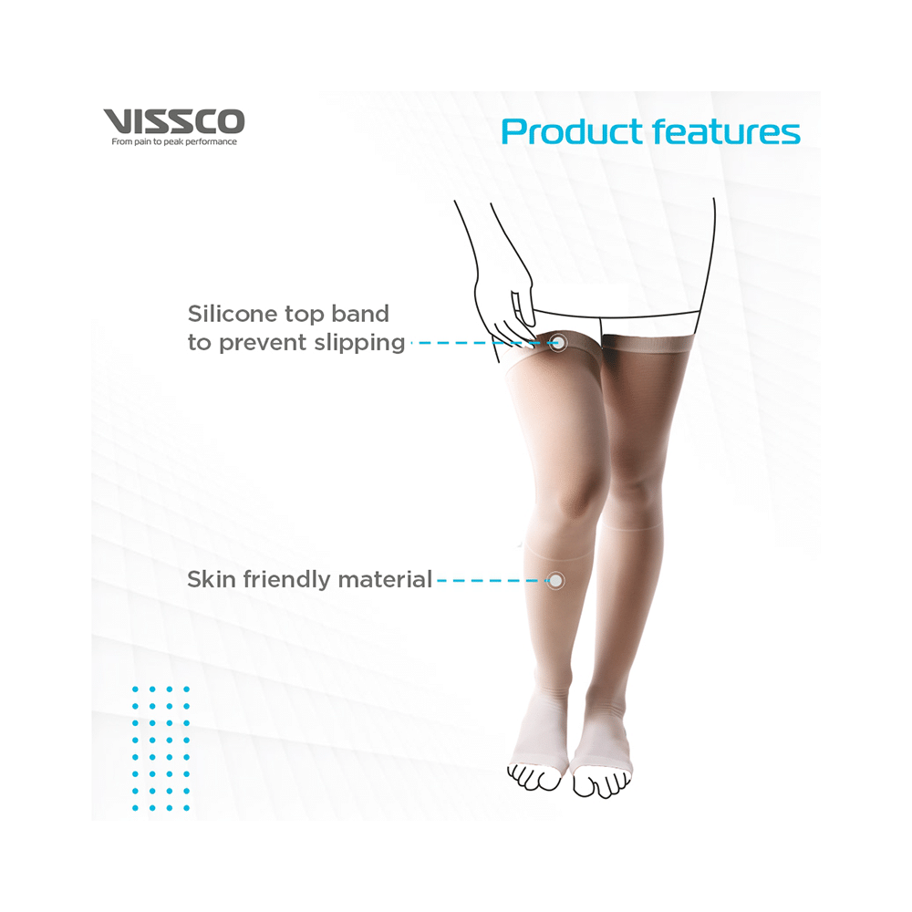 Vissco Anti-Embolism Stockings -Thigh Length-Open Toe to Improve Blood Circulation Small White - Image 3
