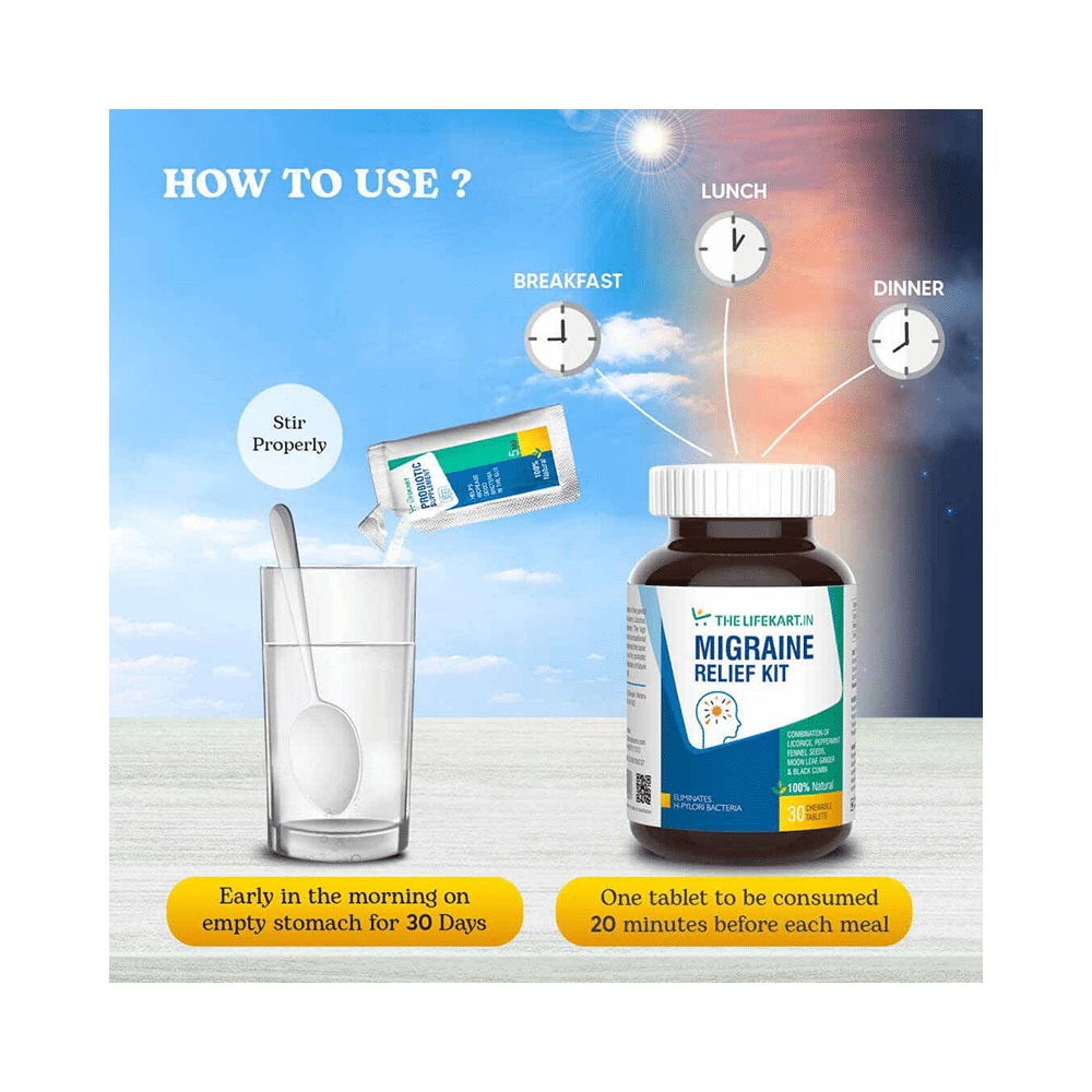 The Lifekart.In Migraine Relief 20 Days Kit (60 Chewable Tablet & 20 Probiotic Sachet) - Image 5