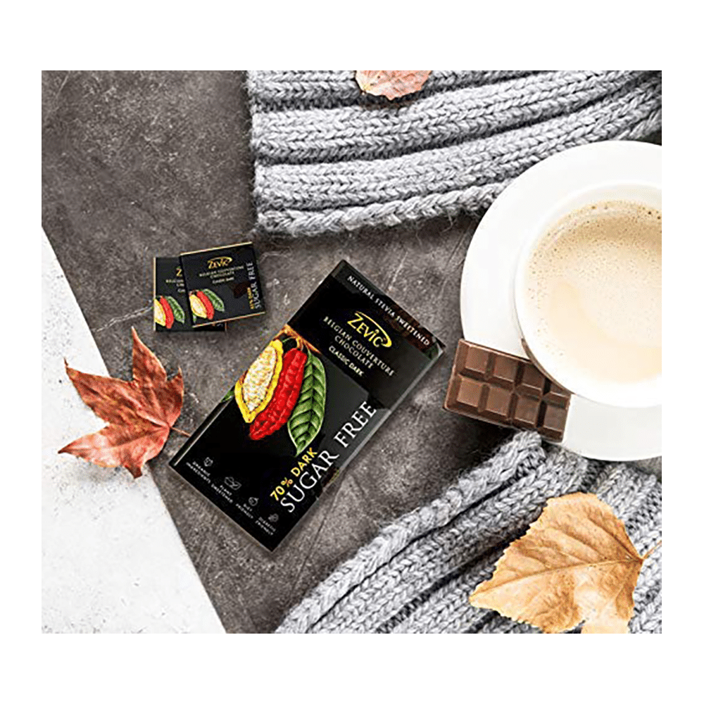 Zevic 70% Dark Chocolate | Diabetic Friendly | Flavour Belgian Cocoa - Image 4