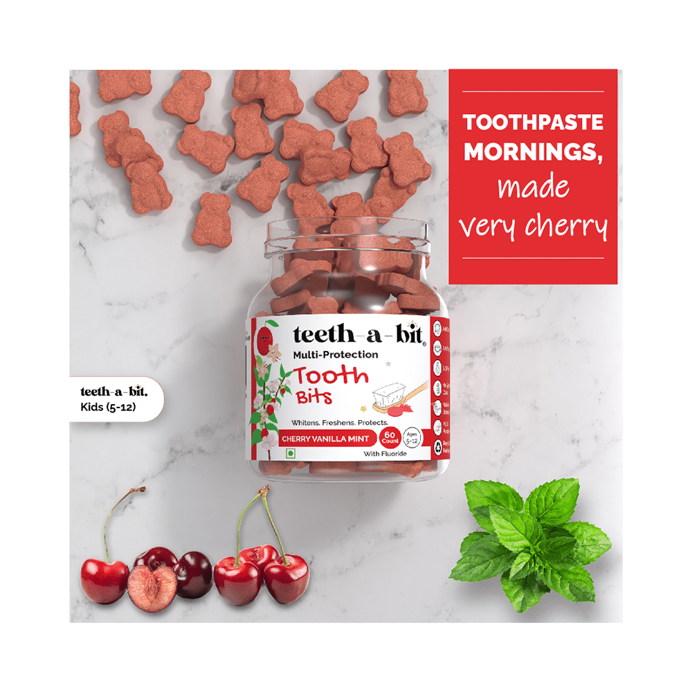 Teeth-A-Bit Multi-Protection Tooth Bits with Fluoride (Ages 5 to 12 Yrs) Cherry Vanilla Mint - Image 3