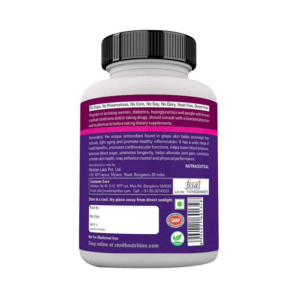 Zenith Nutrition Resveratrol 60mg Capsule - Image 3