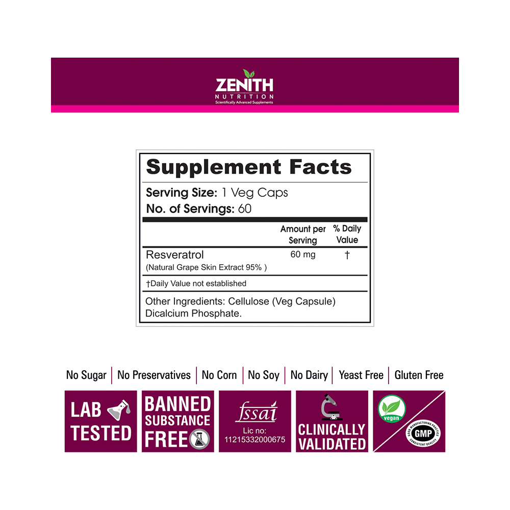 Zenith Nutrition Resveratrol 60mg Capsule - Image 5