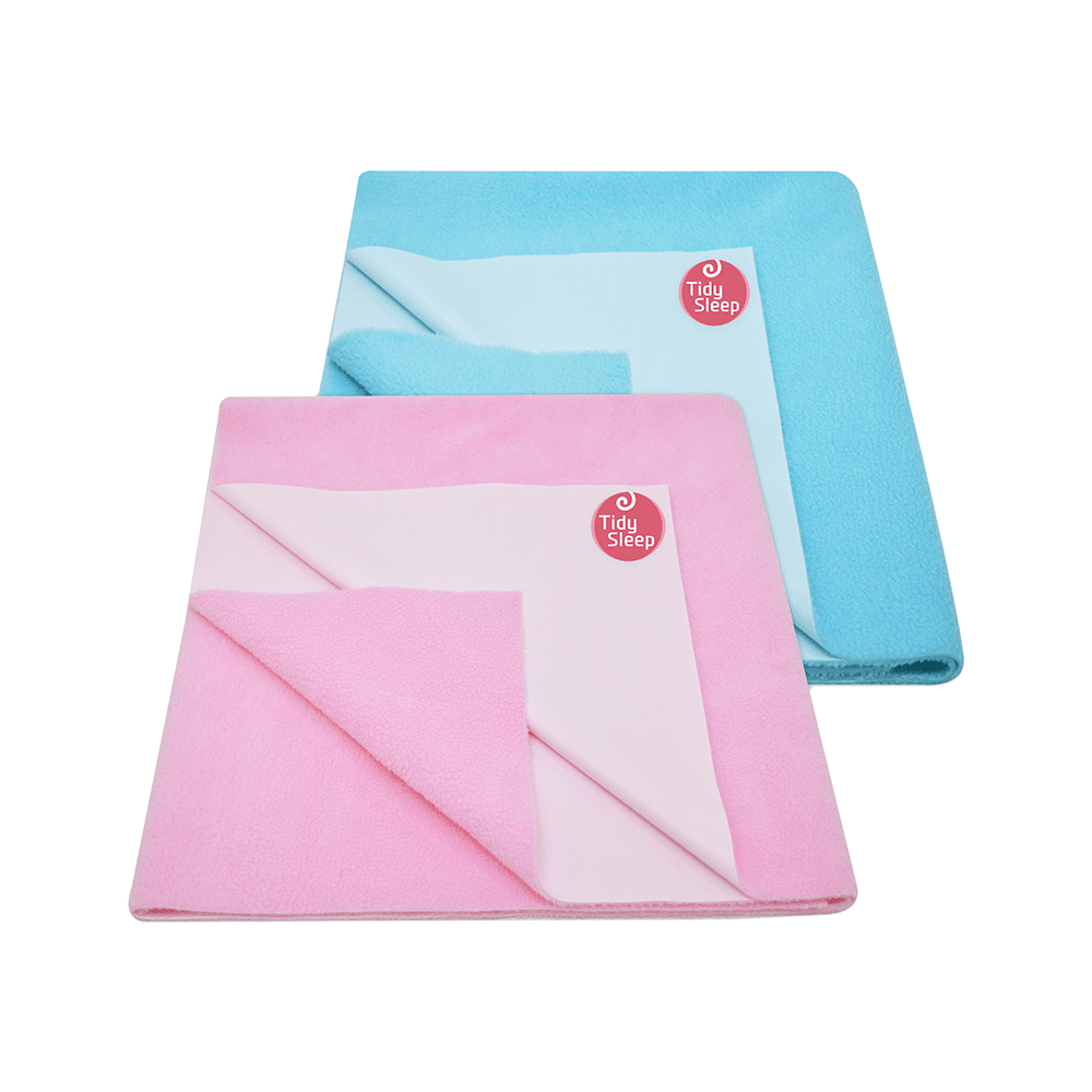 Tidy Sleep Water Proof & Washable Baby Care Dry Sheet & Bed Protector Medium Baby Blue and Baby Pink - Image 1