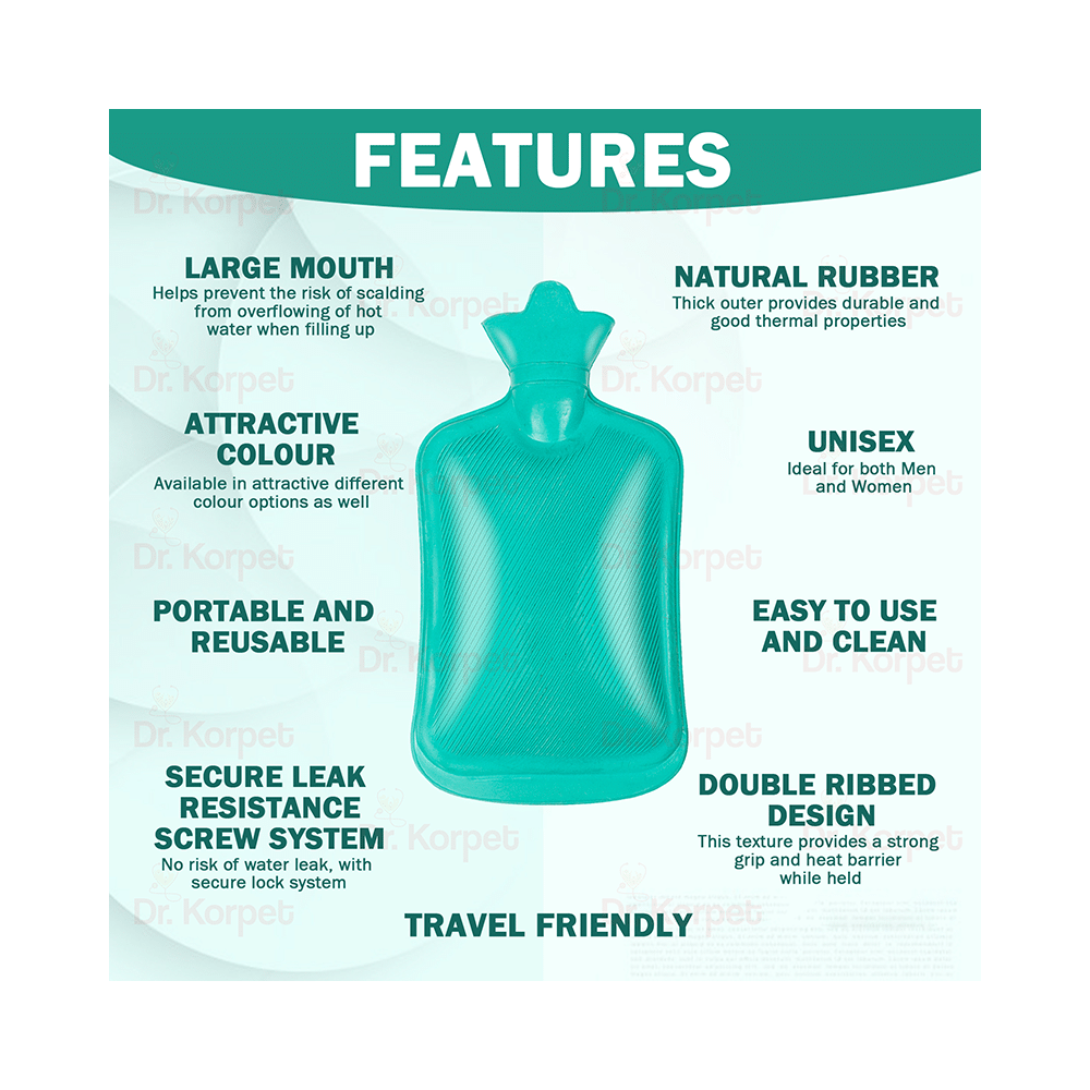 Dr. Korpet Hot Water Bottle, Hot Water Bag for Pain Relief and Cramps Bag Green - Image 3