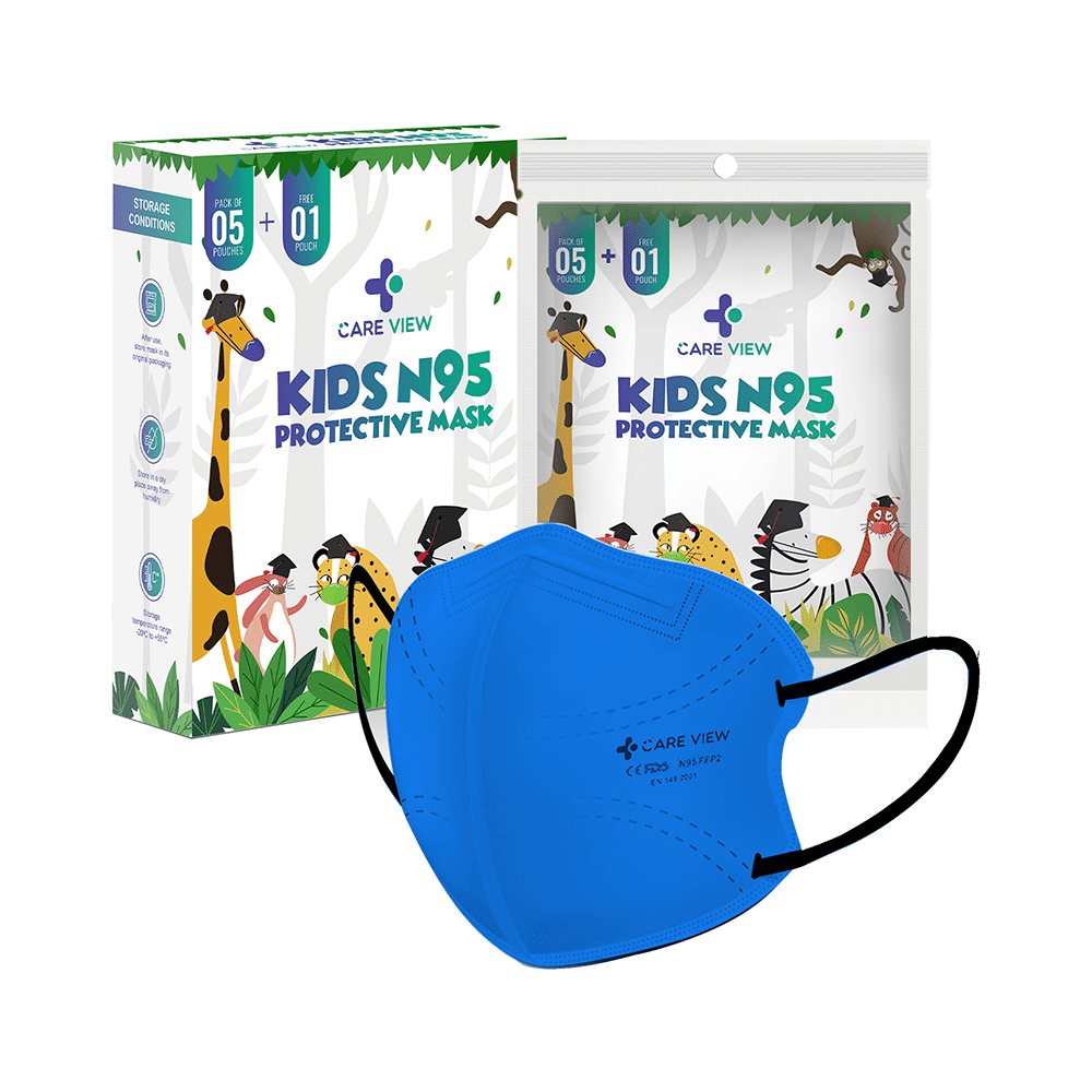 Care View Kids N95 Face Mask with 5 Layered Filtration DRDO SITRA BIS ISI Certified Mask Blue - Image 1