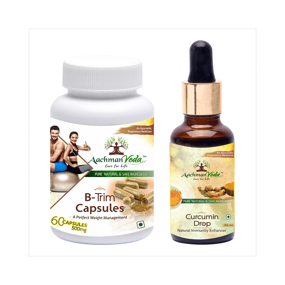 Aachman Veda B-Trim Capsule with Aachman Veda Curcumin Drop 30ml Free - Image 1