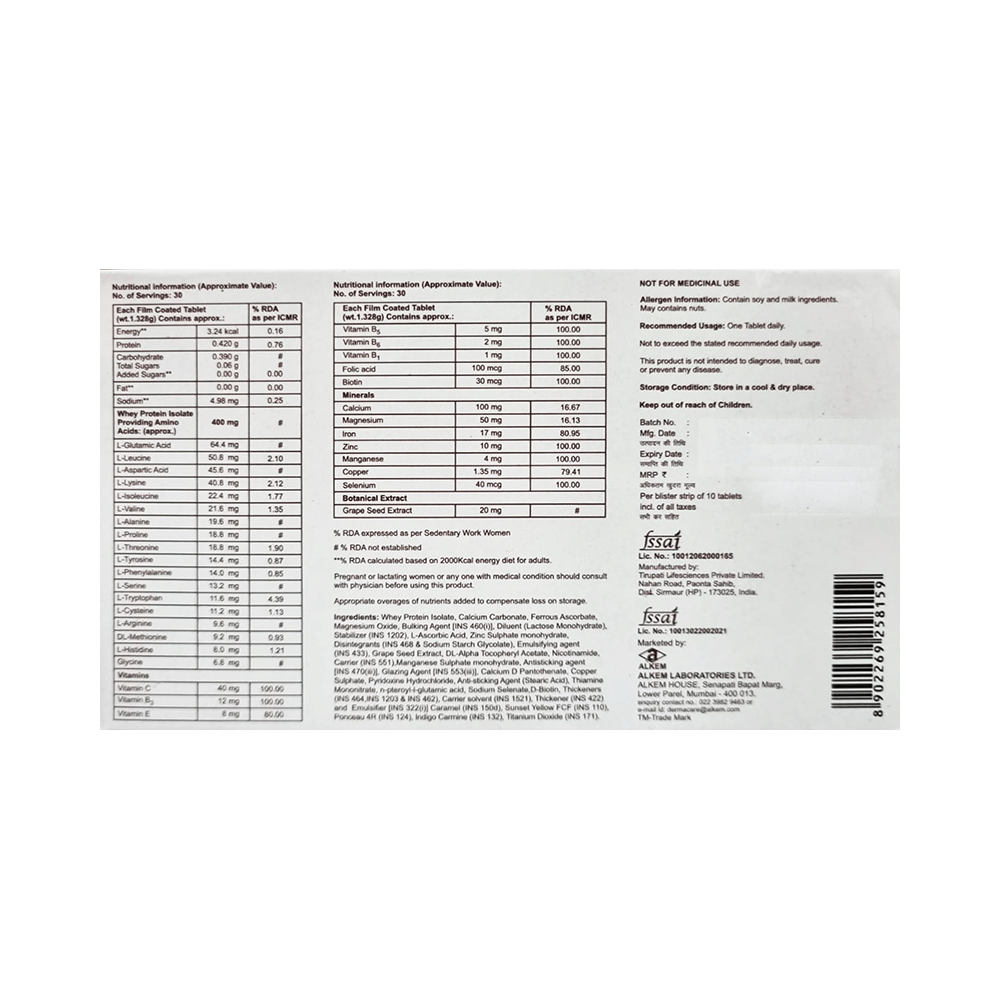 Renocia Tablet with Biotin, Amino Acids, Vitamins, Minerals & Grape Seed Extract - Image 2