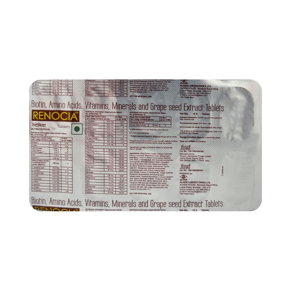Renocia Tablet with Biotin, Amino Acids, Vitamins, Minerals & Grape Seed Extract - Image 3