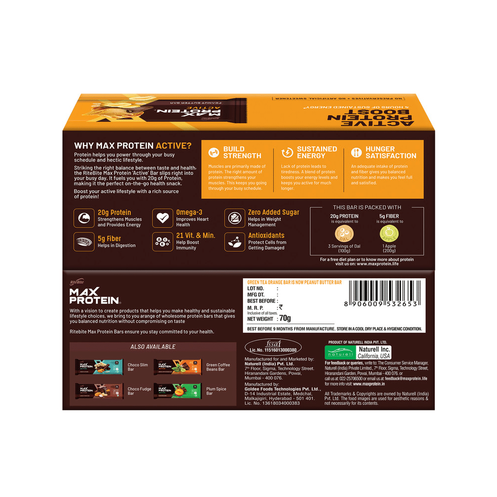 RiteBite Max Protein Active 20 gm Protein Bar (70gm Each) Peanut Butter - Image 3