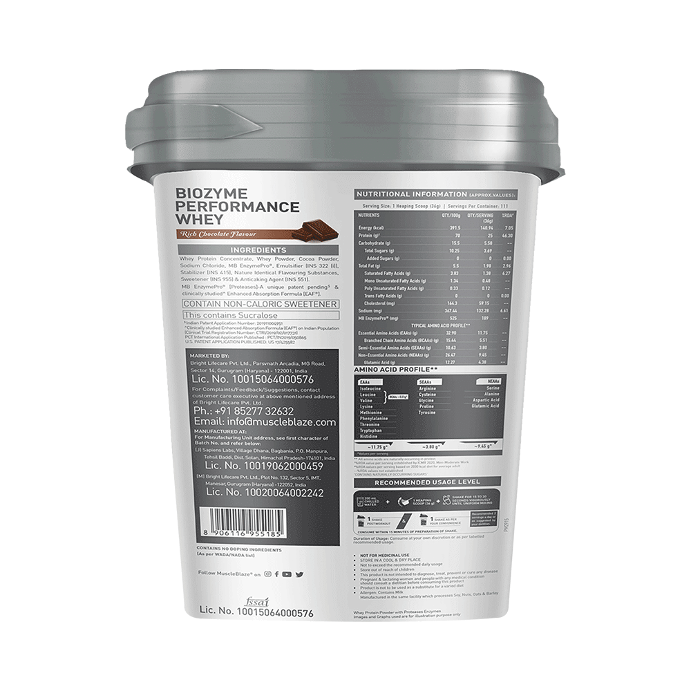 MuscleBlaze MuscleBlaze Biozyme Performance Whey Protein | For Muscle Gain | Improves Protein Absorption | Nutrition Care Powder Rich Chocolate - Image 7