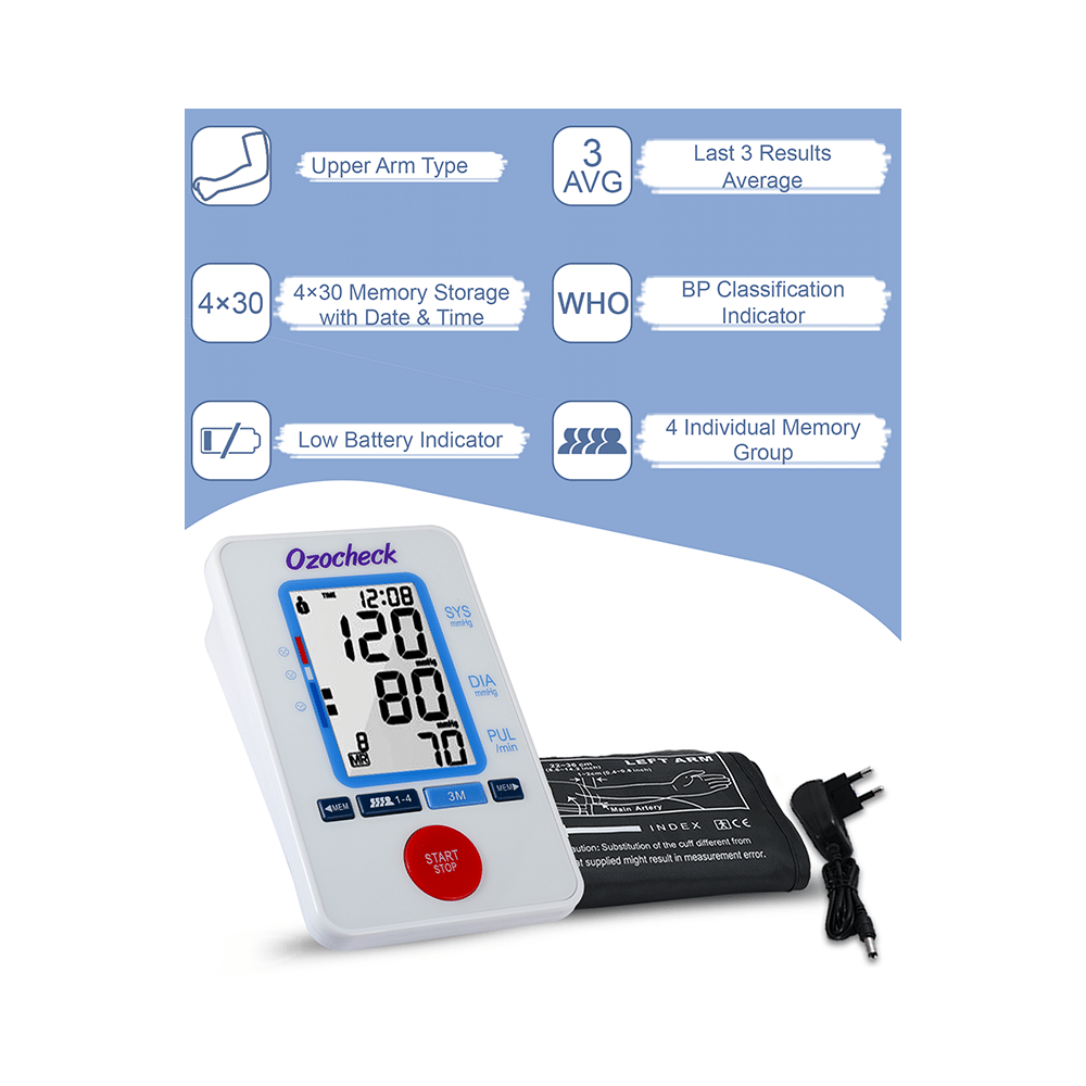 Ozocheck Fully Automatic Digital Blood Pressure and Pulse Rate Monitor with Battery and Adaptor - Image 4