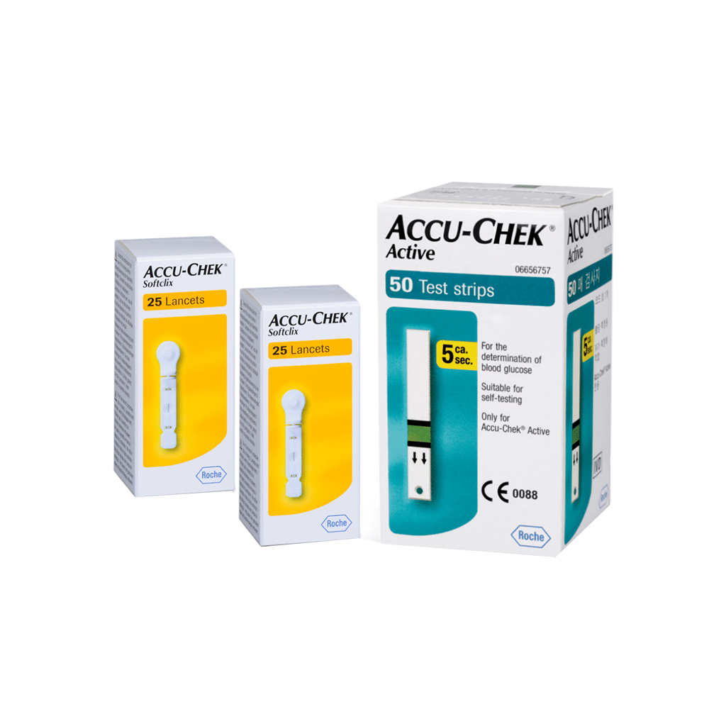 Accu-Chek Combo Pack of Active 50 Test Strip & 2 Pack of Softclix Lancet (25 Each) - Image 1