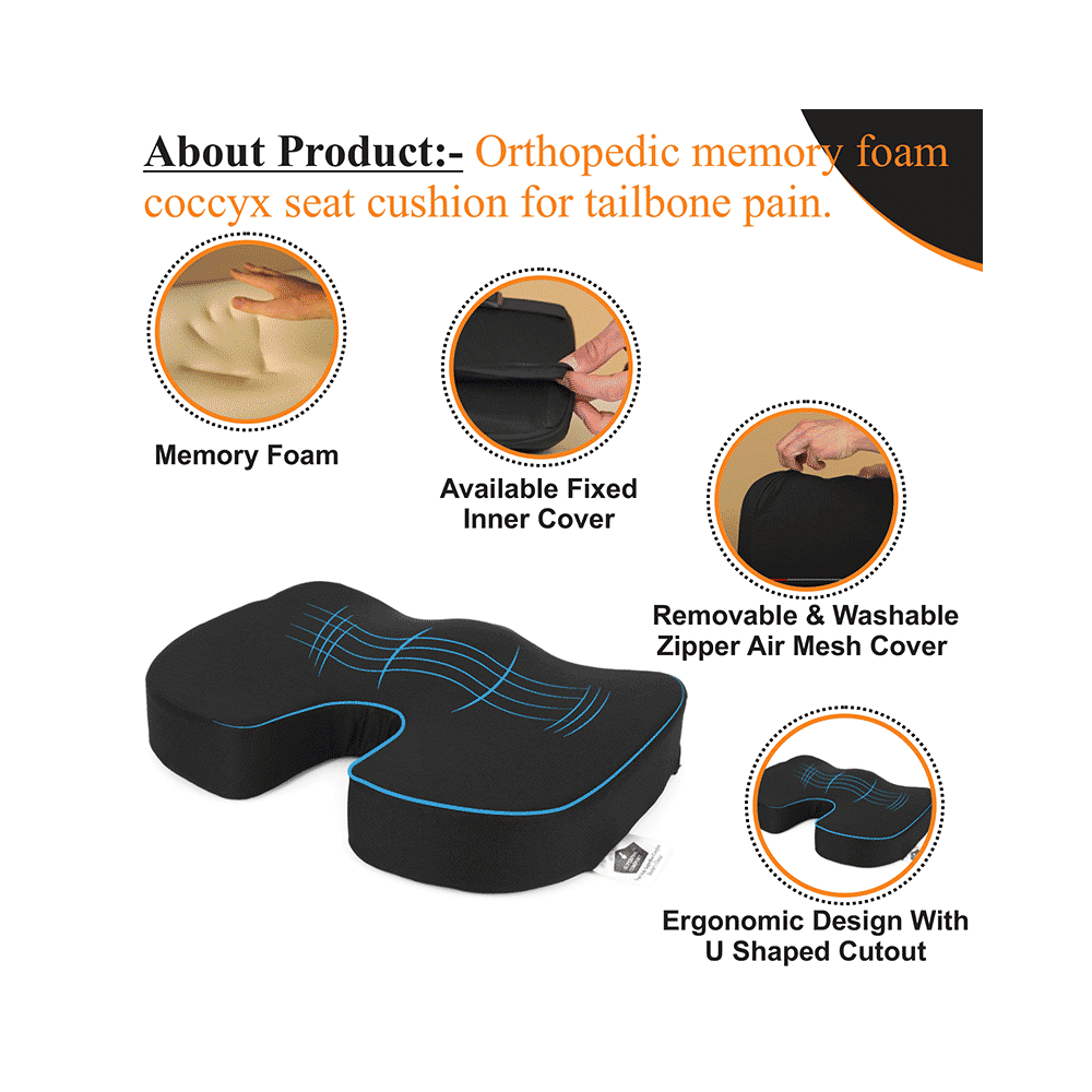 Superfine Comfort Orthopedic Memory Coccyx Seat Cushion for Sciatica, Back Pain Relief & Hip Support - Image 2