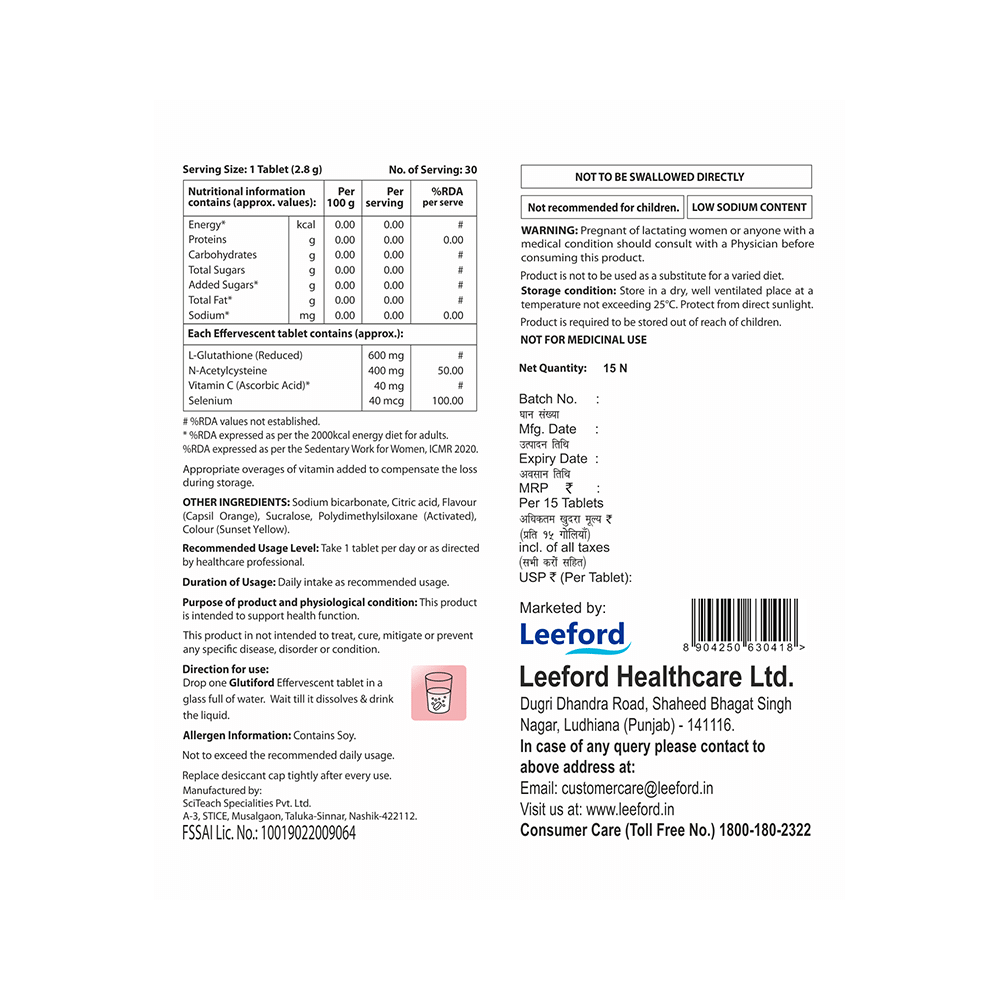 Glutiford EVT Orange Sugar Free Effervescent Tablet - Image 2