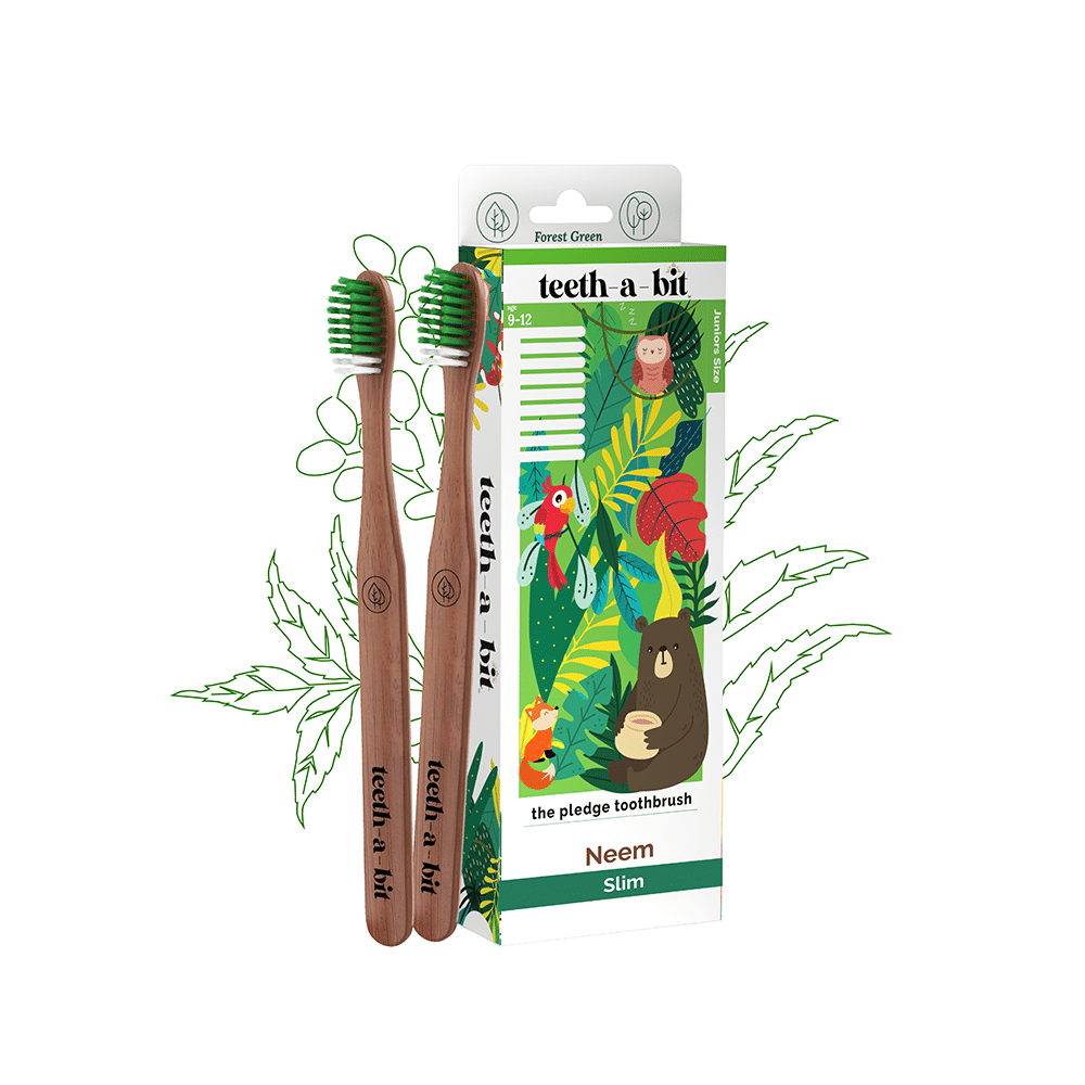 Teeth-A-Bit The Pledge Neem Toothbrush (9-12 Yrs) Slim Forest Green - Image 1