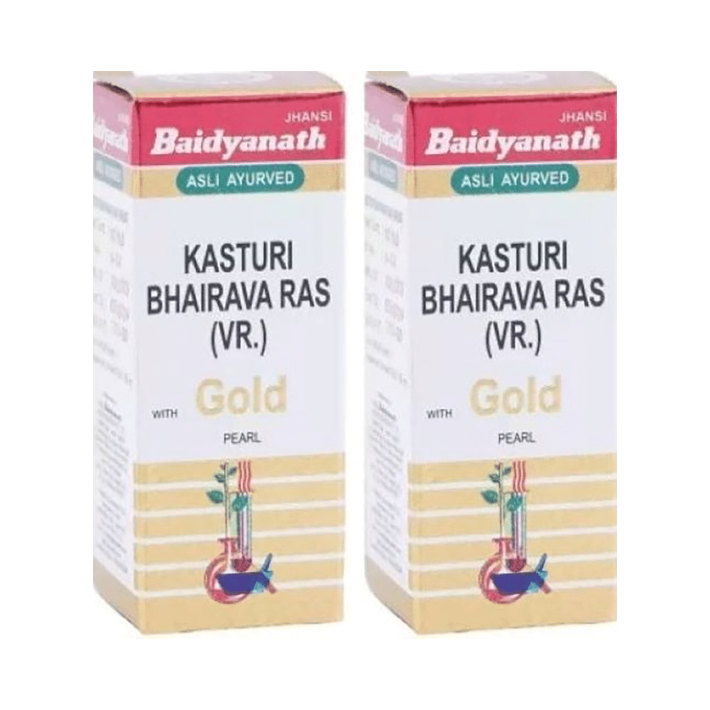Baidyanath Kasturi Bhairava Ras VR with Gold Pearl Tablets(10 Each) - Image 1