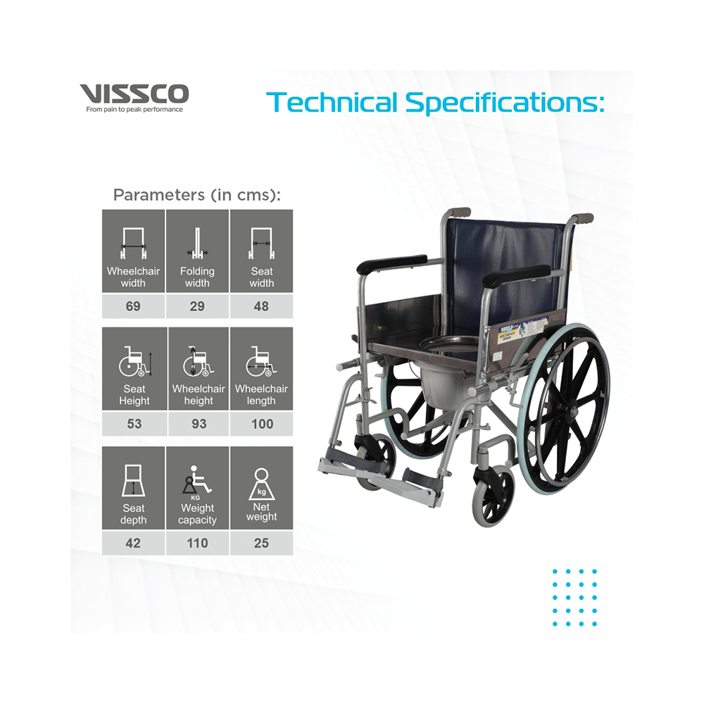 Vissco 0969 Comfort Wheelchair with Commode Universal Grey - Image 5