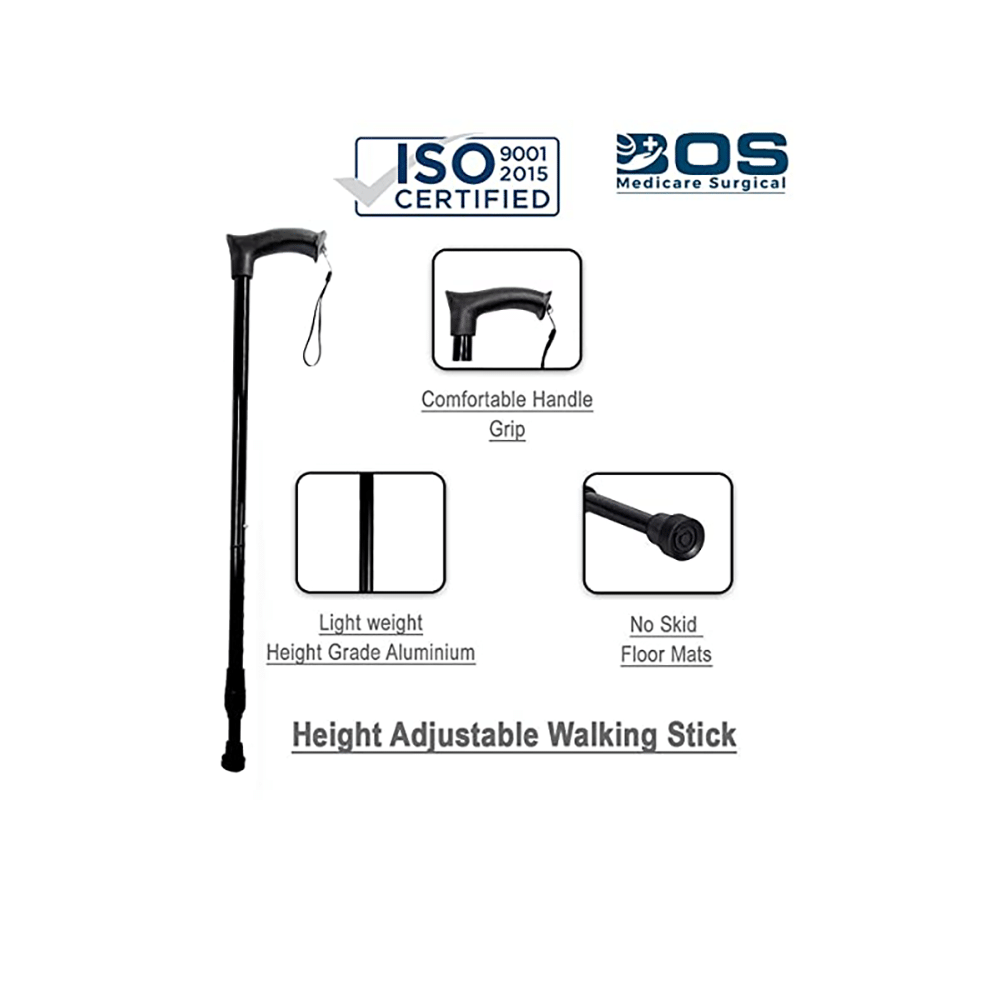 Bos Medicare Surgical Single Walking Stick with Height Adjustable - Image 3