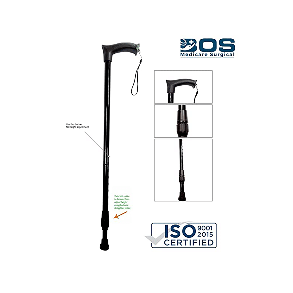 Bos Medicare Surgical Single Walking Stick with Height Adjustable - Image 2