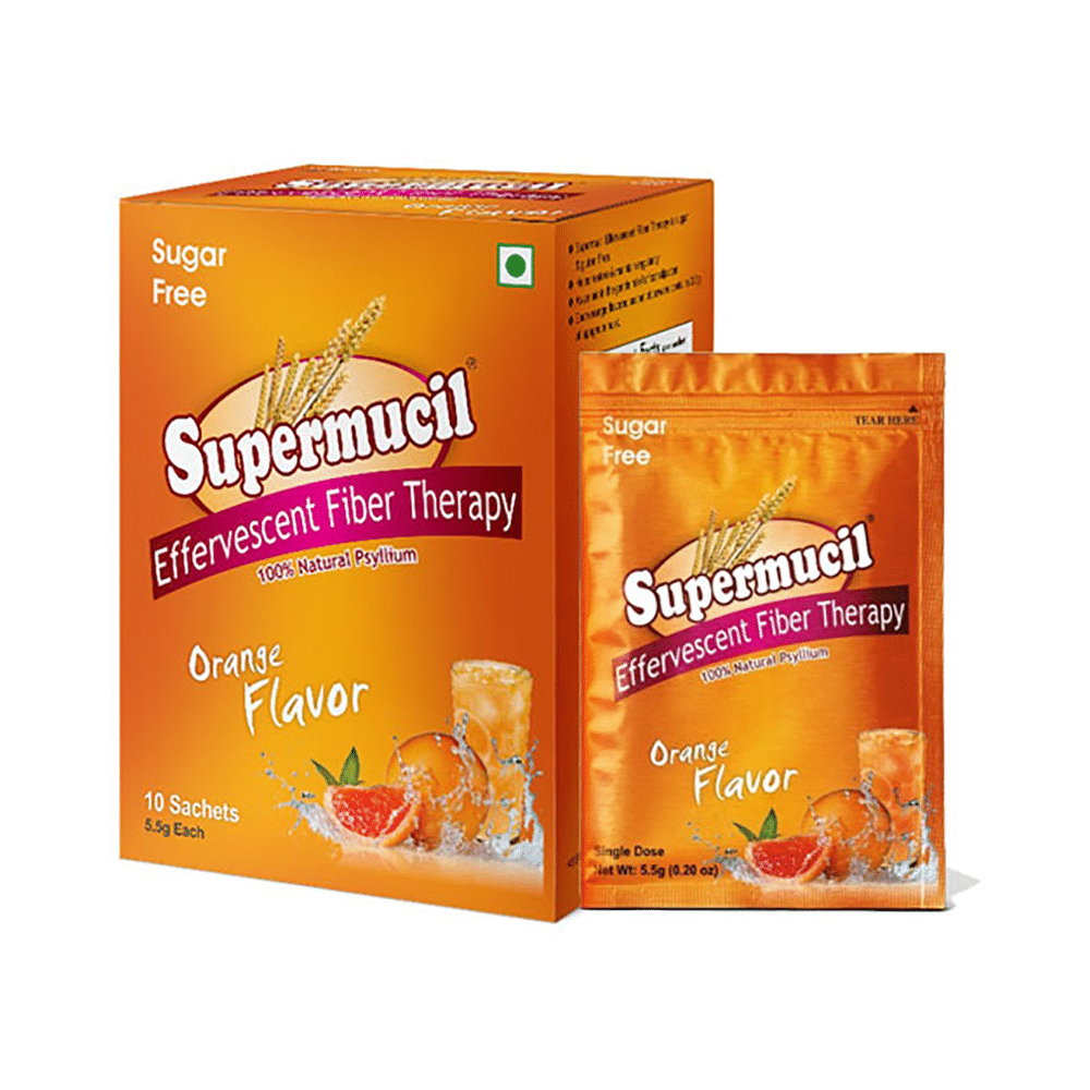 Supermucil Effervescent Fibre Therapy Sachet (5.5gm Each) Orange Sugar Free - Image 1